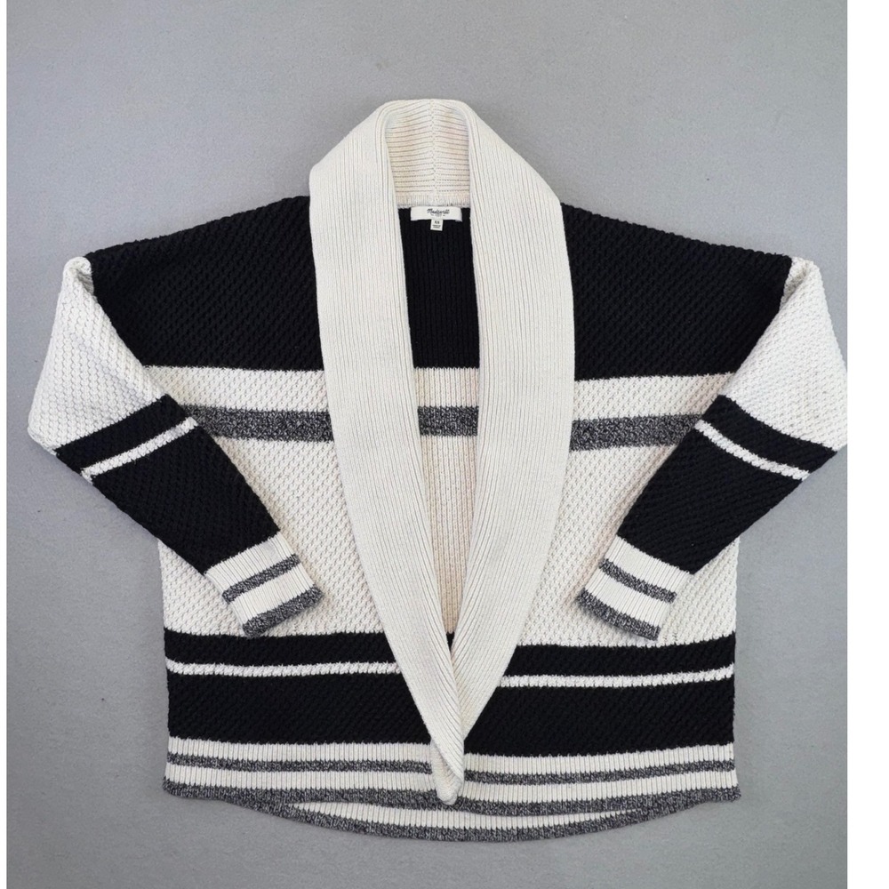 Madewell Shawl Collar Cardigan Sweater Navy White Striped XS E0604
